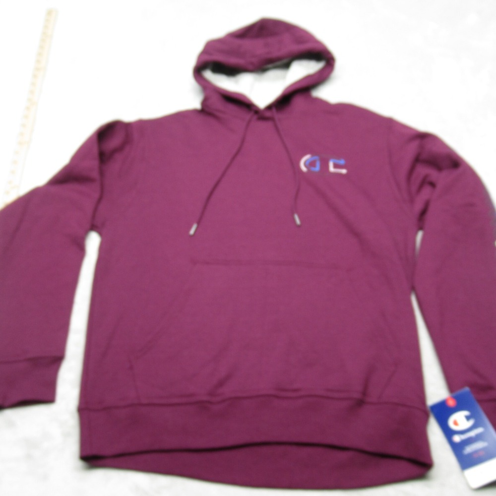 Champion Hoodie Men Medium Dark Berry Pockets Fleece Pullover Sweatshirt NEW